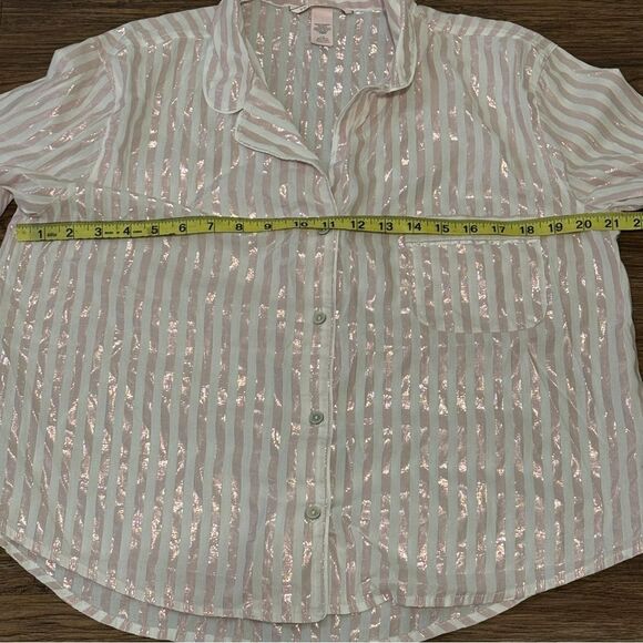 Victoria’s Secret Metallic Striped Long Sleeve And Pants Pajama Set Pink White L - Picture 8 of 10